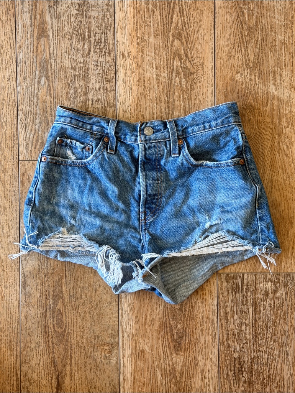 Levi’s High-Rise Distressed Blue Denim Women’s Shorts